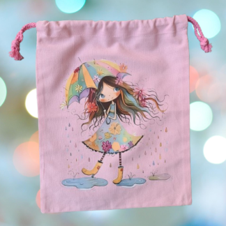 Bedrukte kindertas | roze met meisje met paraplu