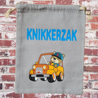 Handgemaakte knikkerzak met auto-opdruk