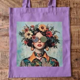 Bedrukte draagtas met vintage bloemen-motief